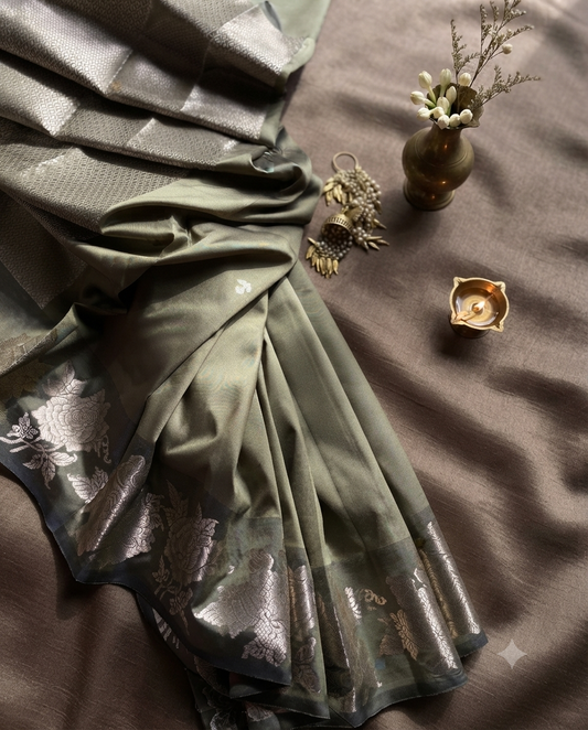 Olive Banarasi Katan Silk