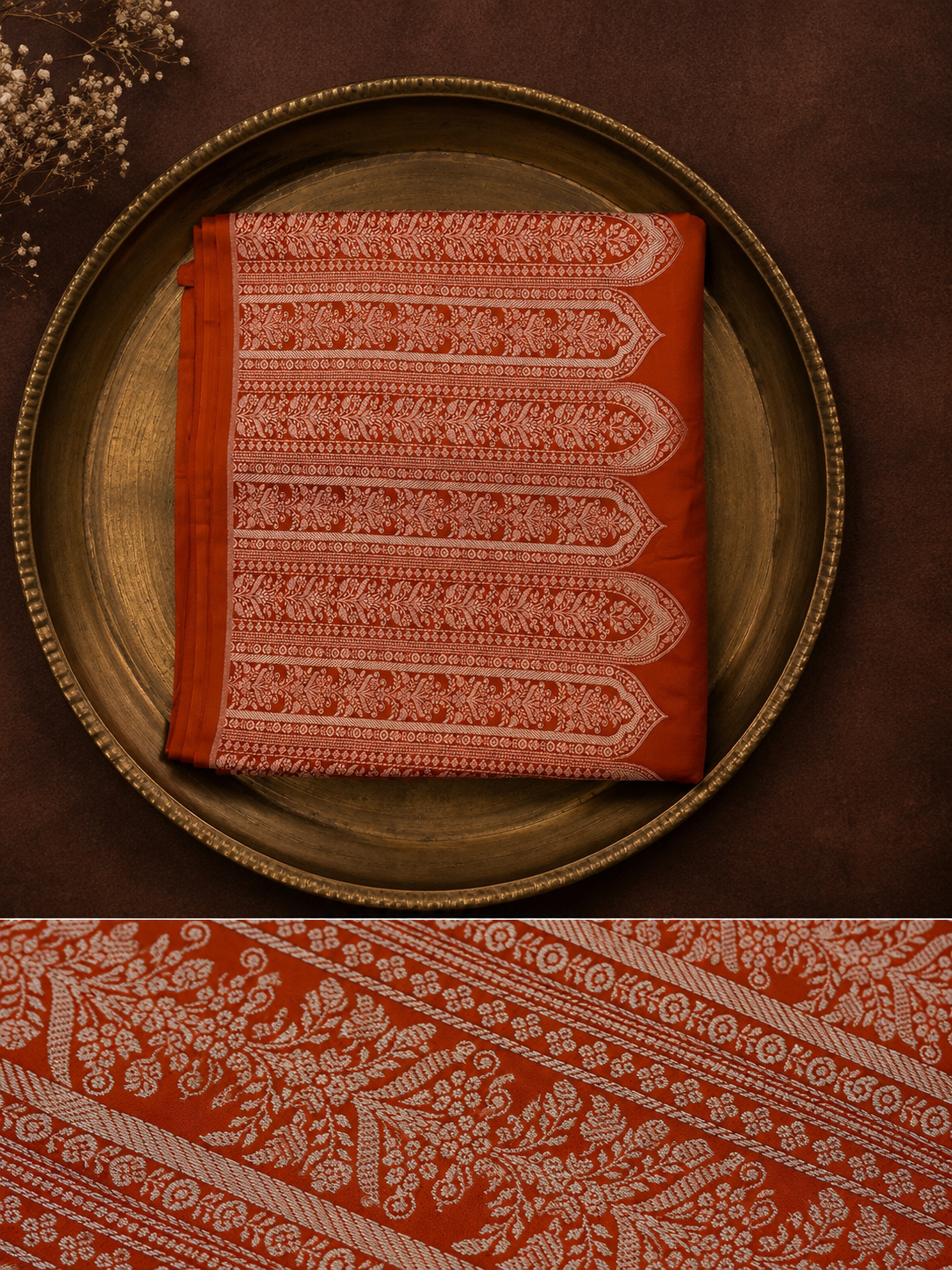 Orange Banarasi katan silk