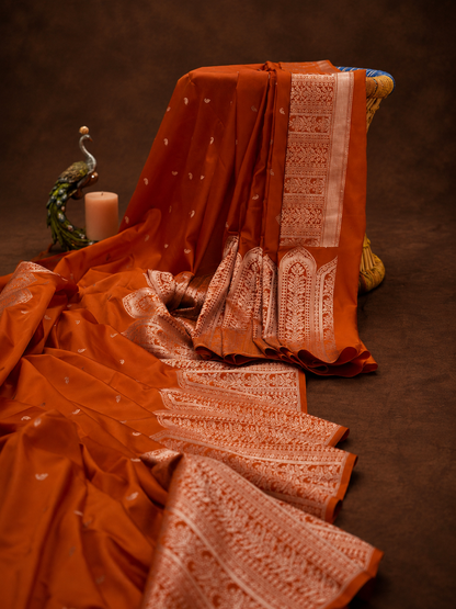 Orange Banarasi katan silk