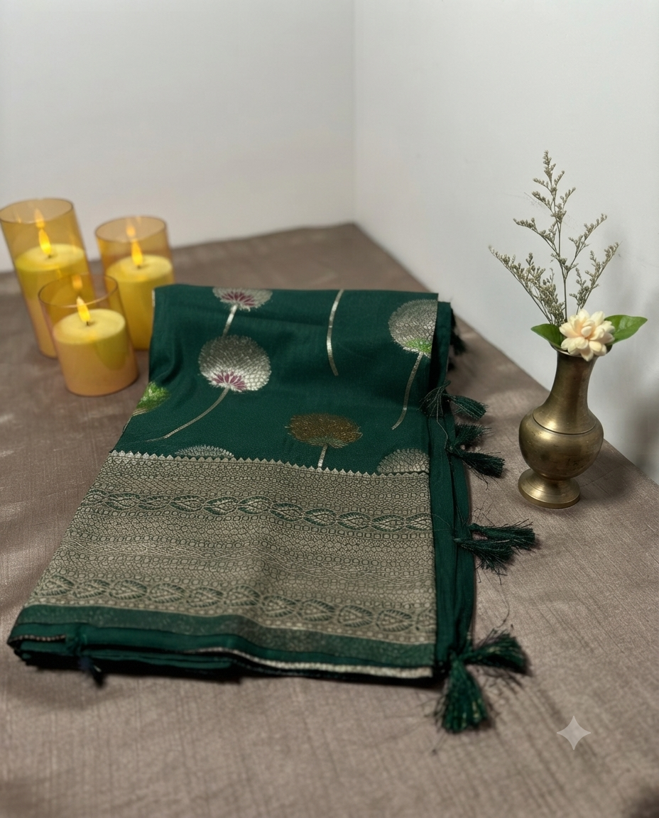 Green Banarasi chiffon silk saree