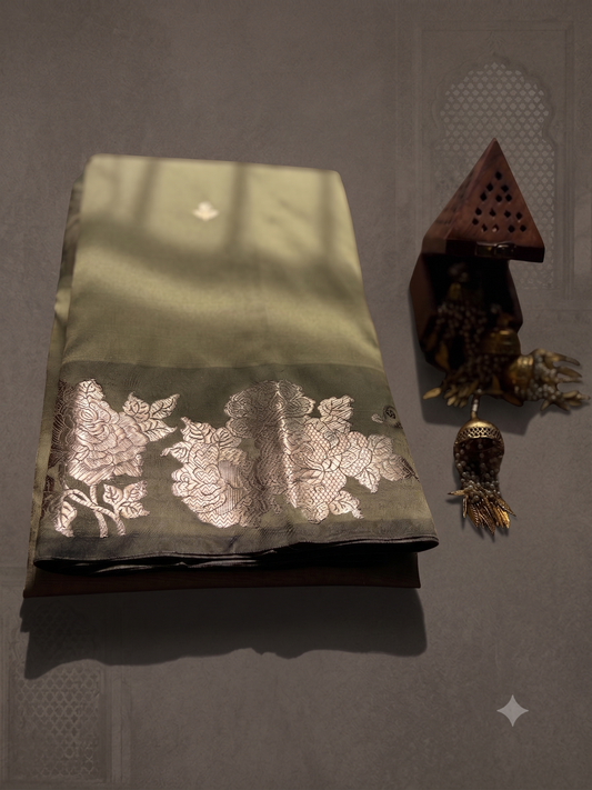 Olive Banarasi Katan Silk
