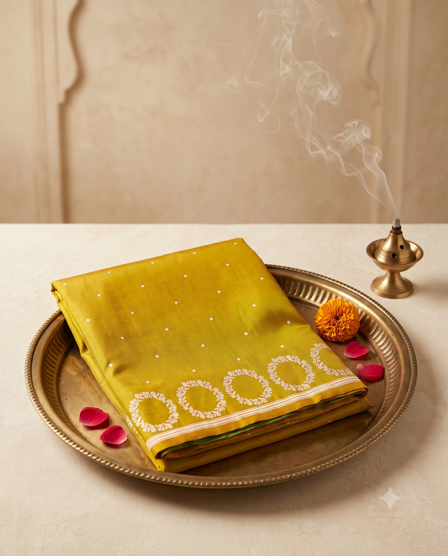 Golden Green Banarasi Mashru Silk Saree