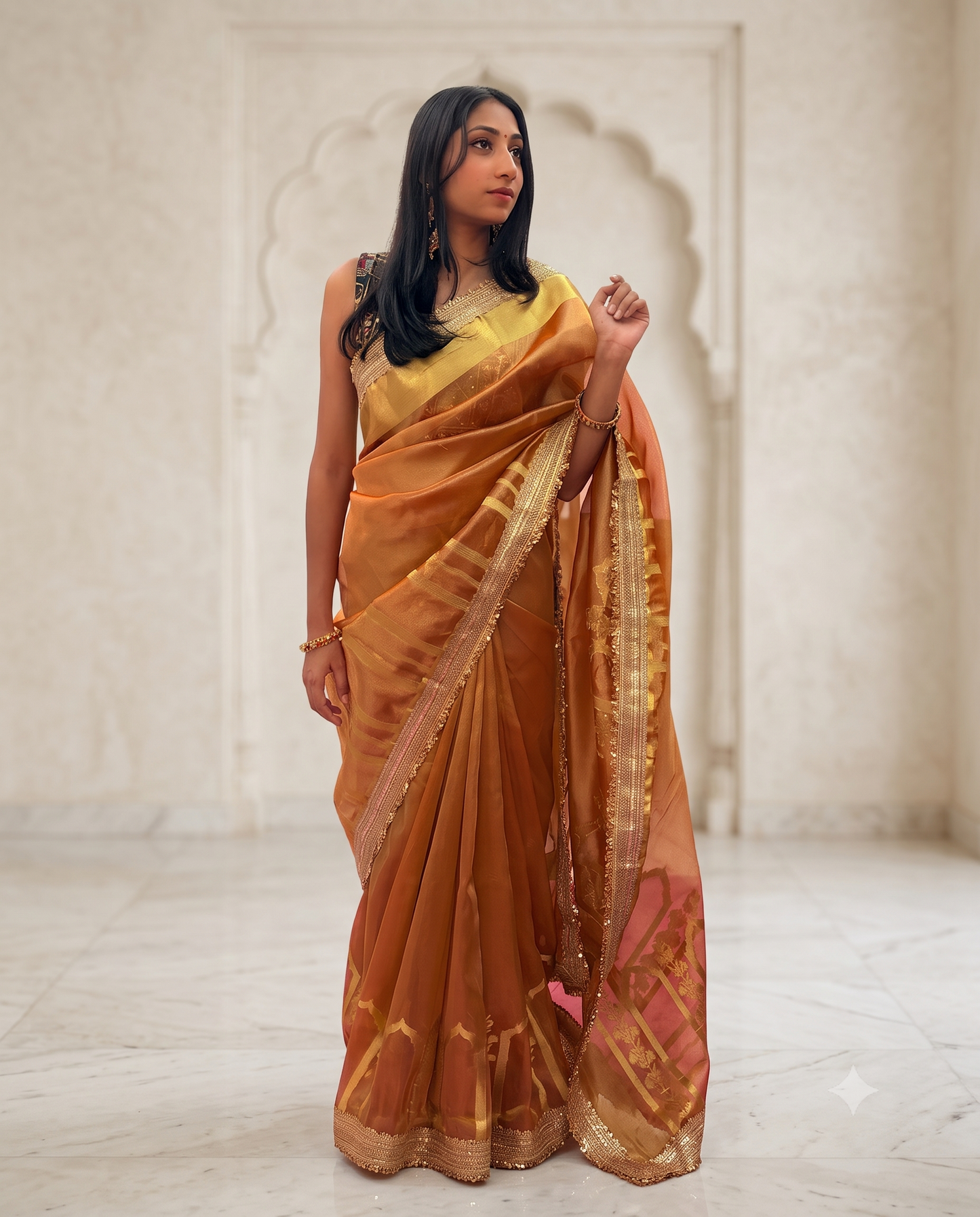 Golden Yellow Banarasi tissue silk saree