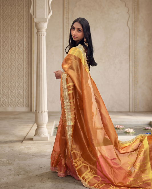 Golden Yellow Banarasi tissue silk saree