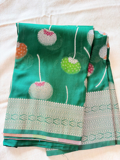 Green Banarasi chiffon silk saree