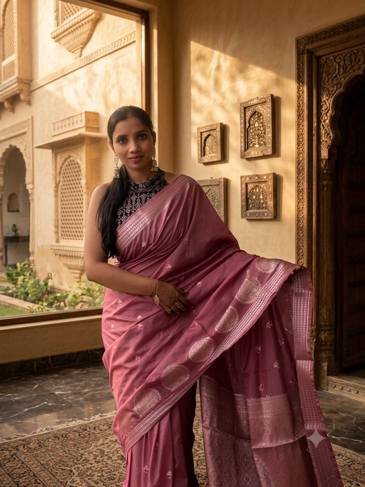 Light Pink Banarasi Raw Mango Silk