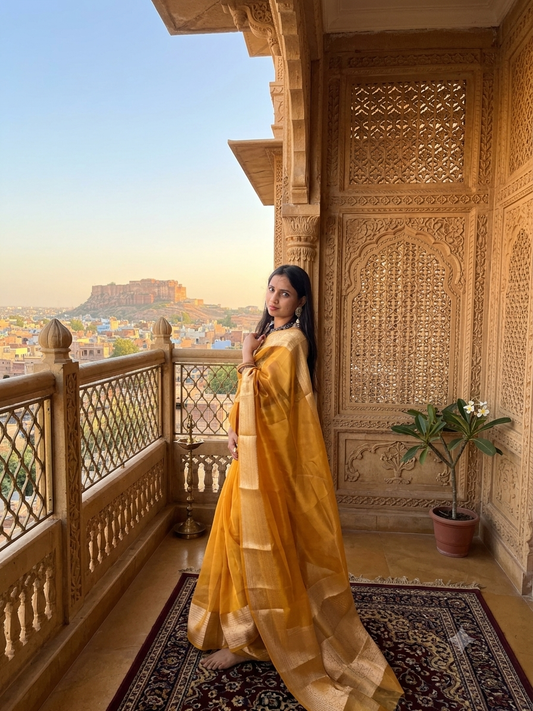 Mustard Yellow Tissue Silk