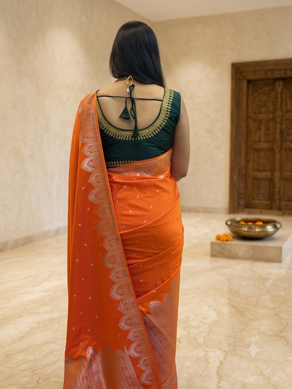 Orange Banarasi katan silk