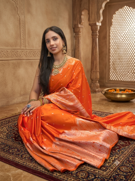 Orange Banarasi katan silk