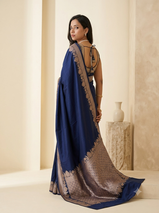 Royal Blue Banarasi Mashru Silk Saree