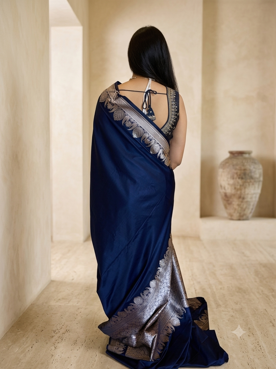 Royal Blue Banarasi Mashru Silk Saree