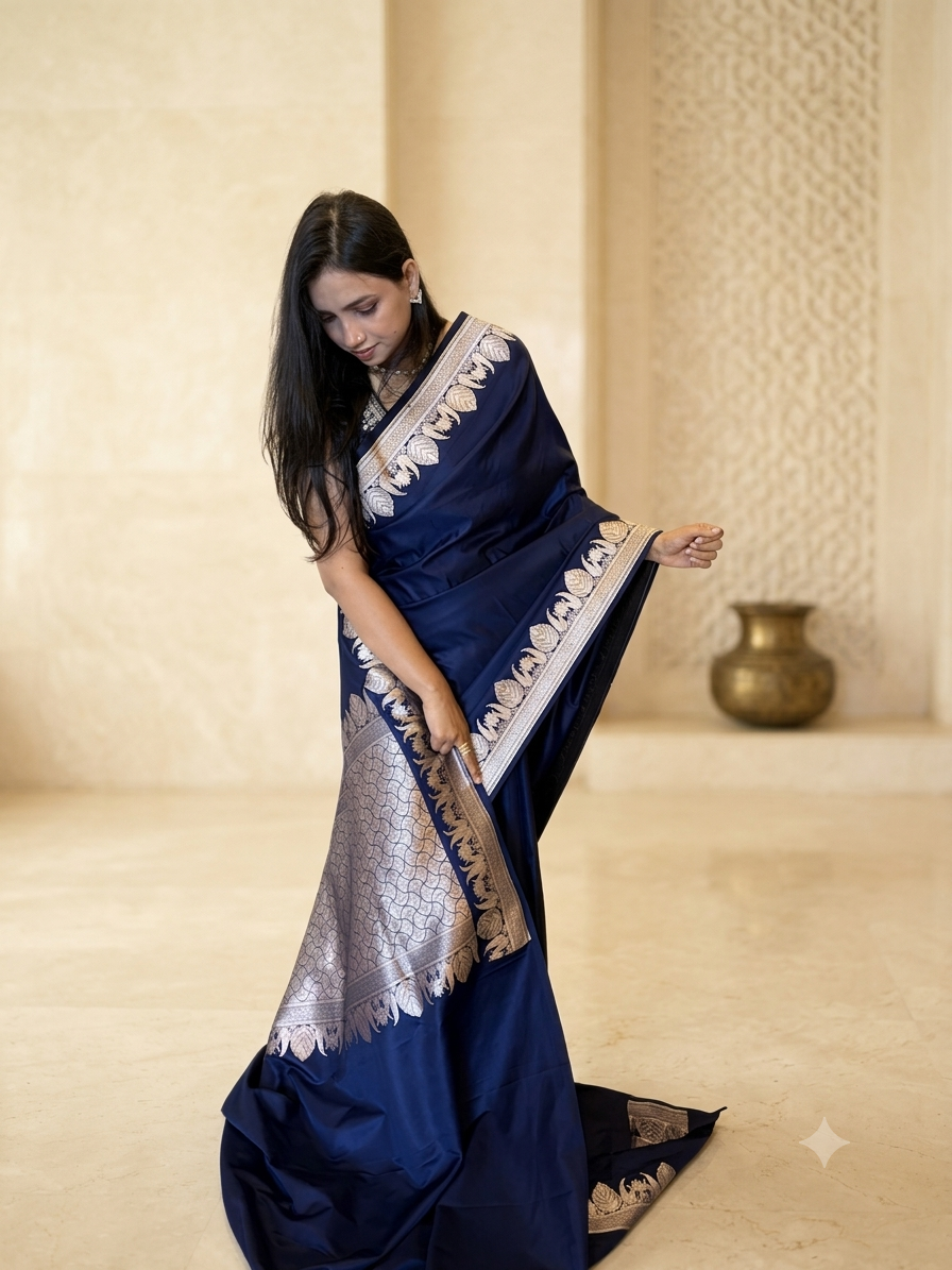 Royal Blue Banarasi Mashru Silk Saree