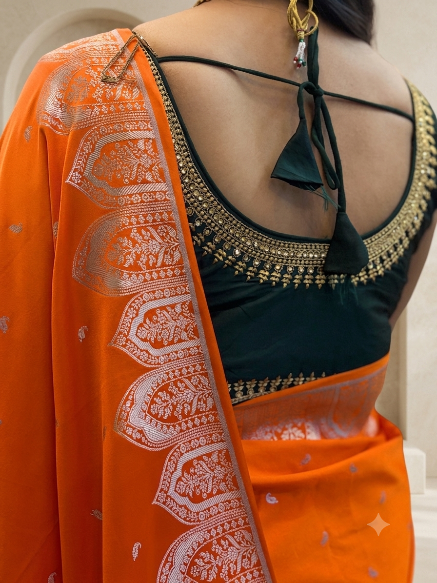 Orange Banarasi katan silk