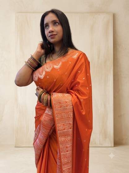 Orange Banarasi katan silk