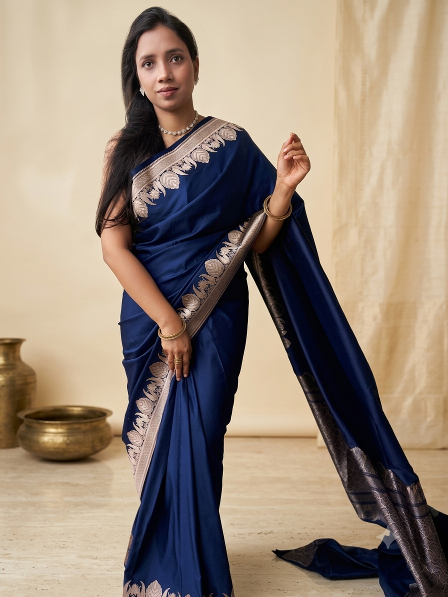 Royal Blue Banarasi Mashru Silk Saree