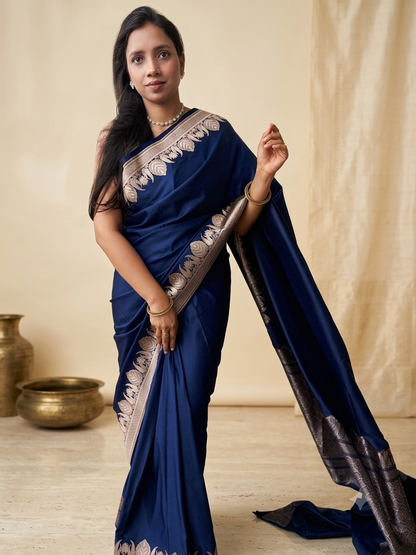 Royal Blue Banarasi Mashru Silk Saree