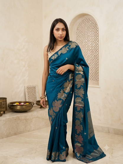 Royal Blue Banarasi Katan Silk Saree