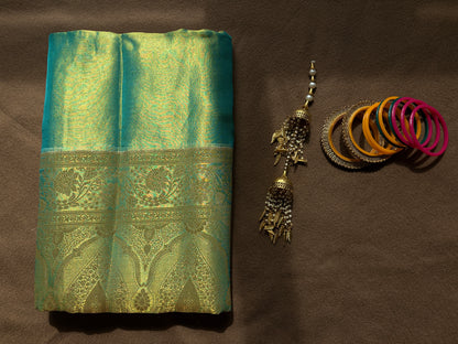 Teal Green Tissue Silk Saree