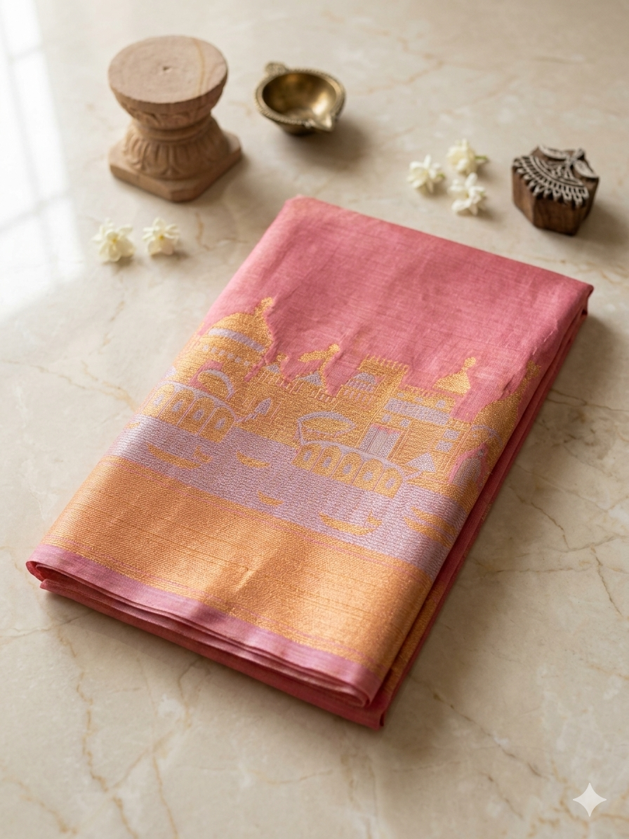 Light Pink Banarasi Soft Silk