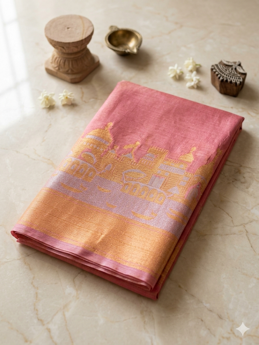 Light Pink Banarasi Soft Silk